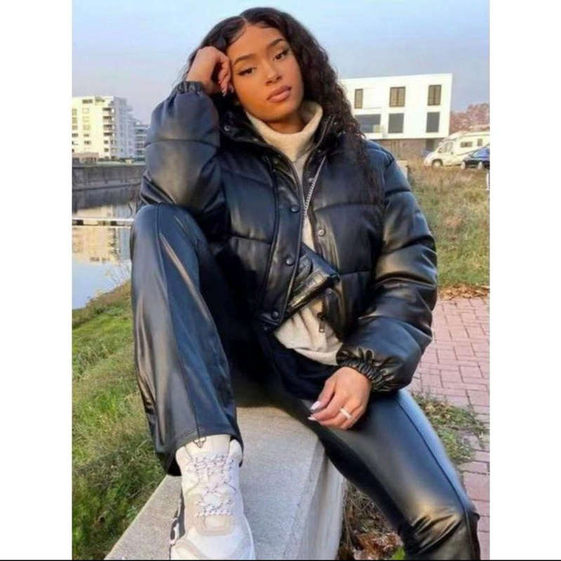 Solid Color Long Sleeve Zipper Front Casual Padded Coat