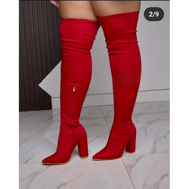 suede Chunky Heel Thigh High Sock Boots