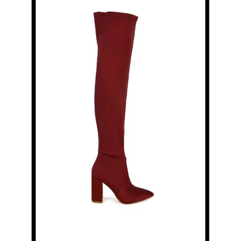 suede Chunky Heel Thigh High Sock Boots