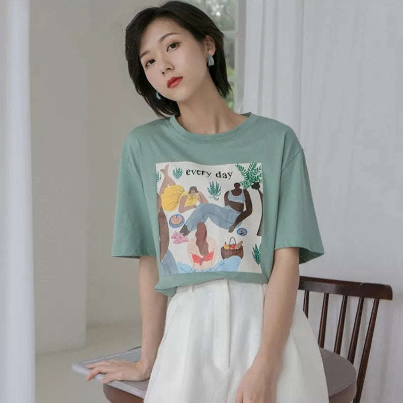 Printed Cotton Fashion Short Sleeve Top