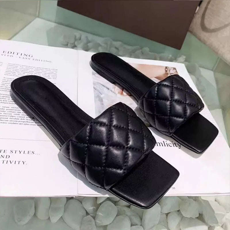 Flat Heel Summer leather Slippers