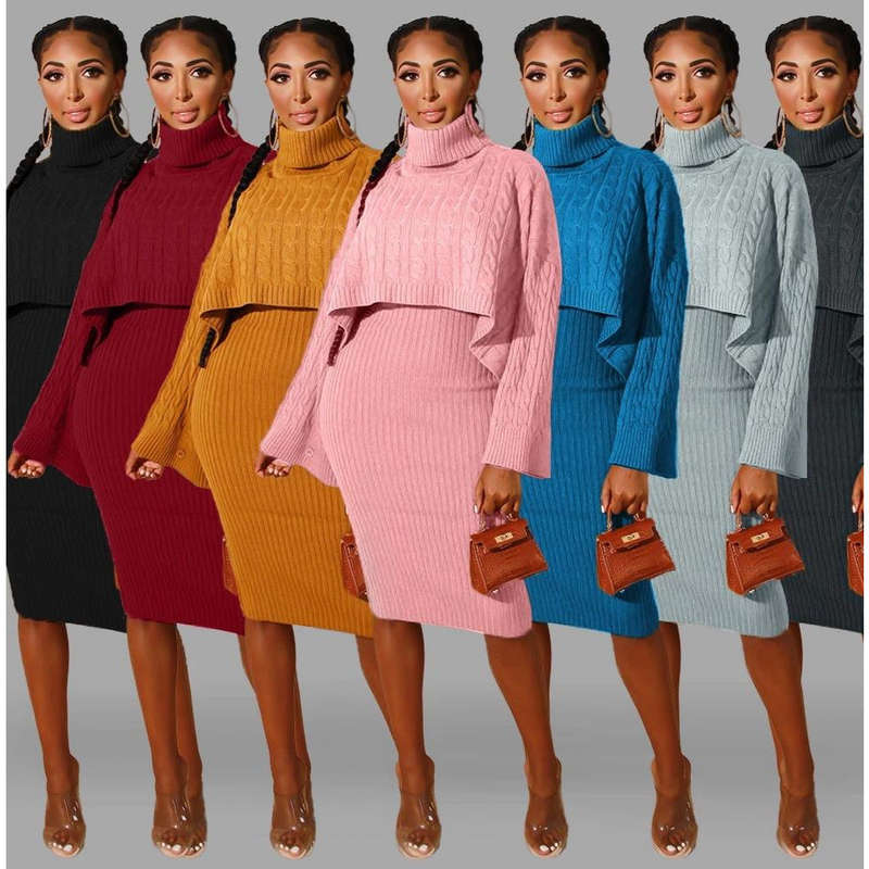 Sweater Turtleneck Dress Two-piece Set