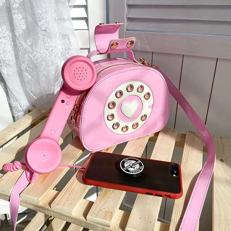 Funny Telephone Shaped Women Handbags - WHITE