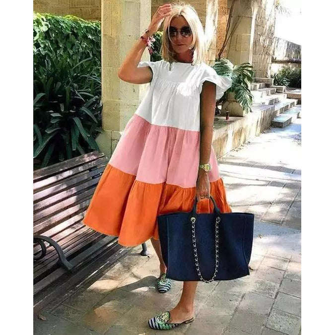 Vintage Three-color Stitching Dress