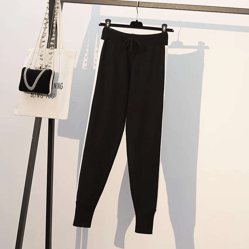 Knitted Two Piece Sets - WHITE/BLACK / L/XL