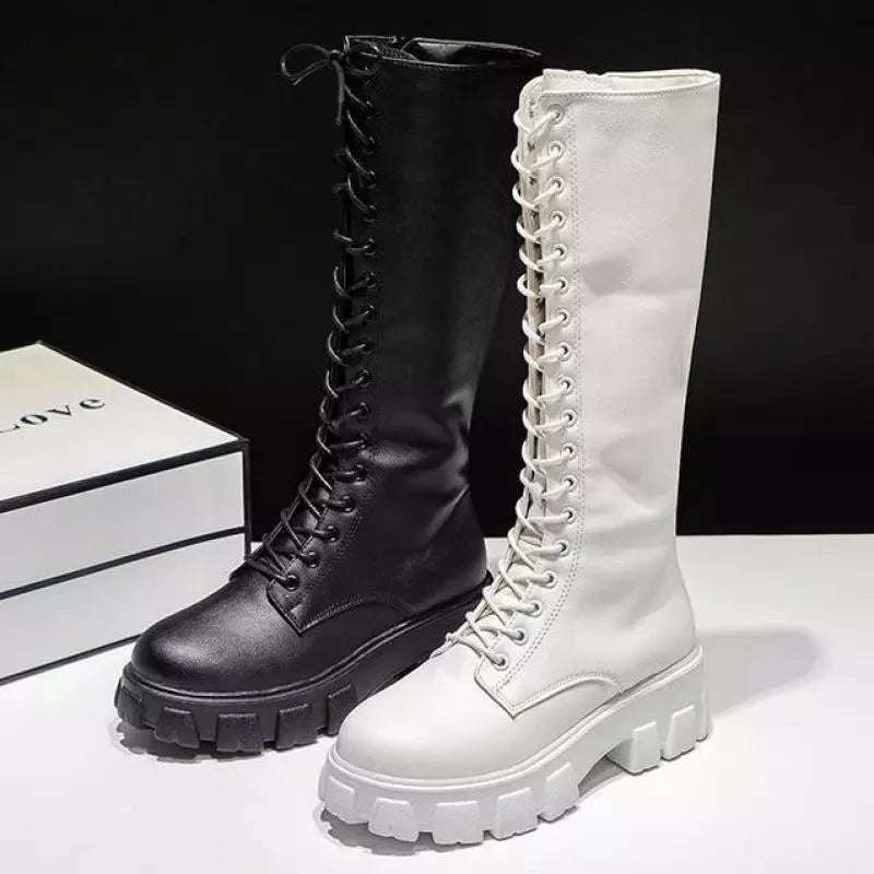 Lace-Up Chunk Heel Platform Boots