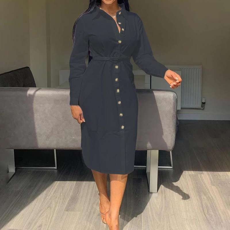 V-Neck Button Up Shirt Dress