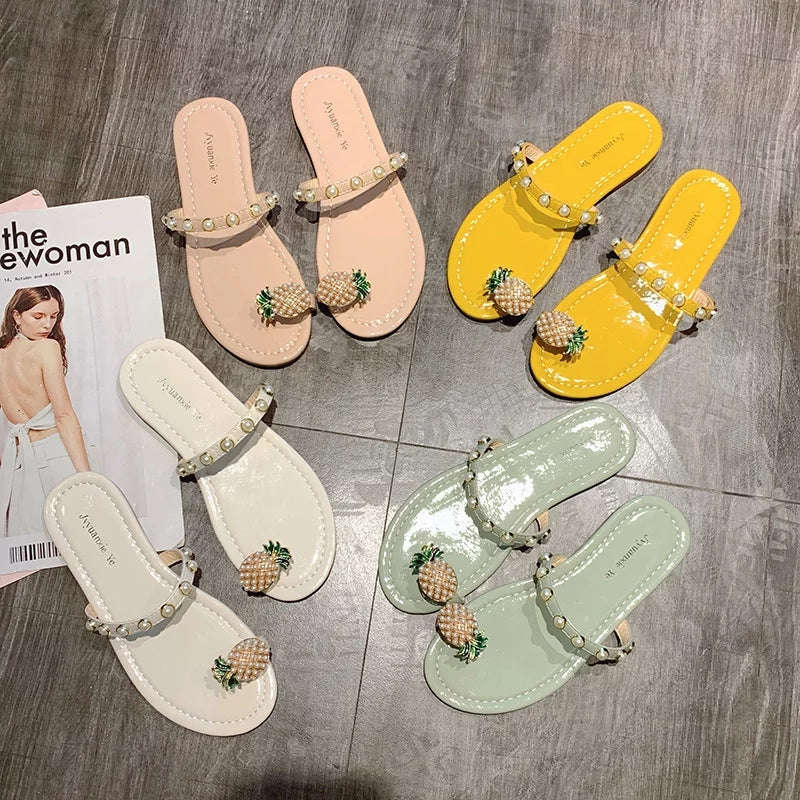 Pineapple Design Flat Slippers - PINK / 7
