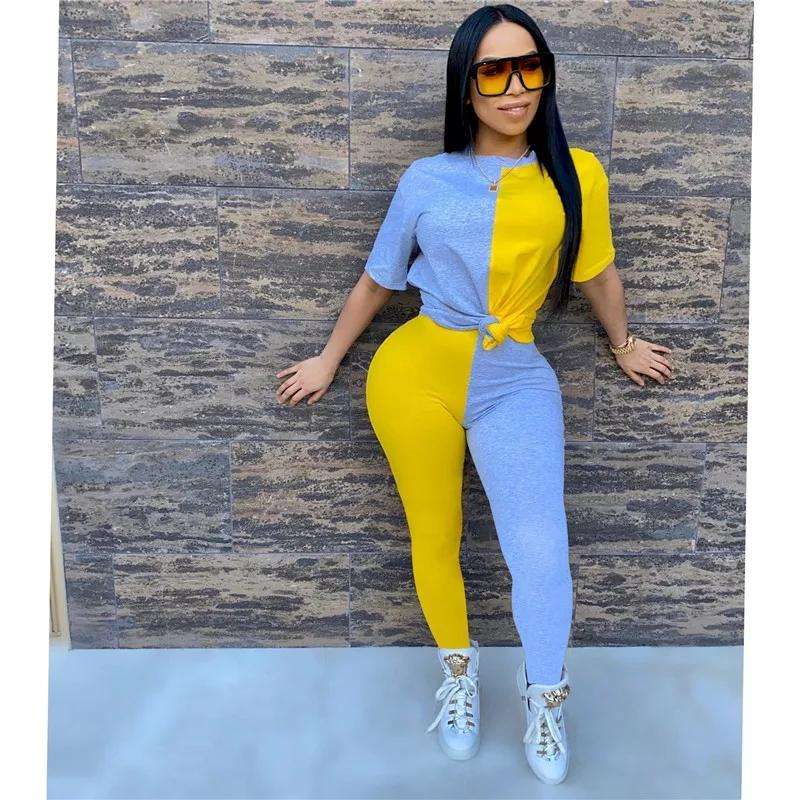 Patchwork Two Pieces Set - PINK/GREY / S