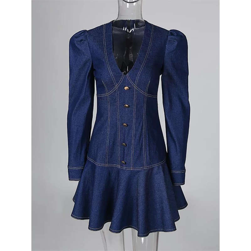 V-Neck Denim Dress
