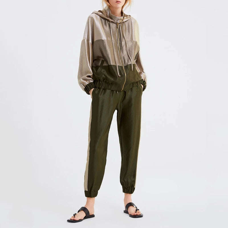 Metallic Satin Hooded Tracksuit