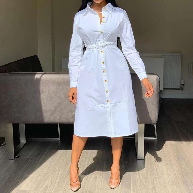 V-Neck Button Up Shirt Dress