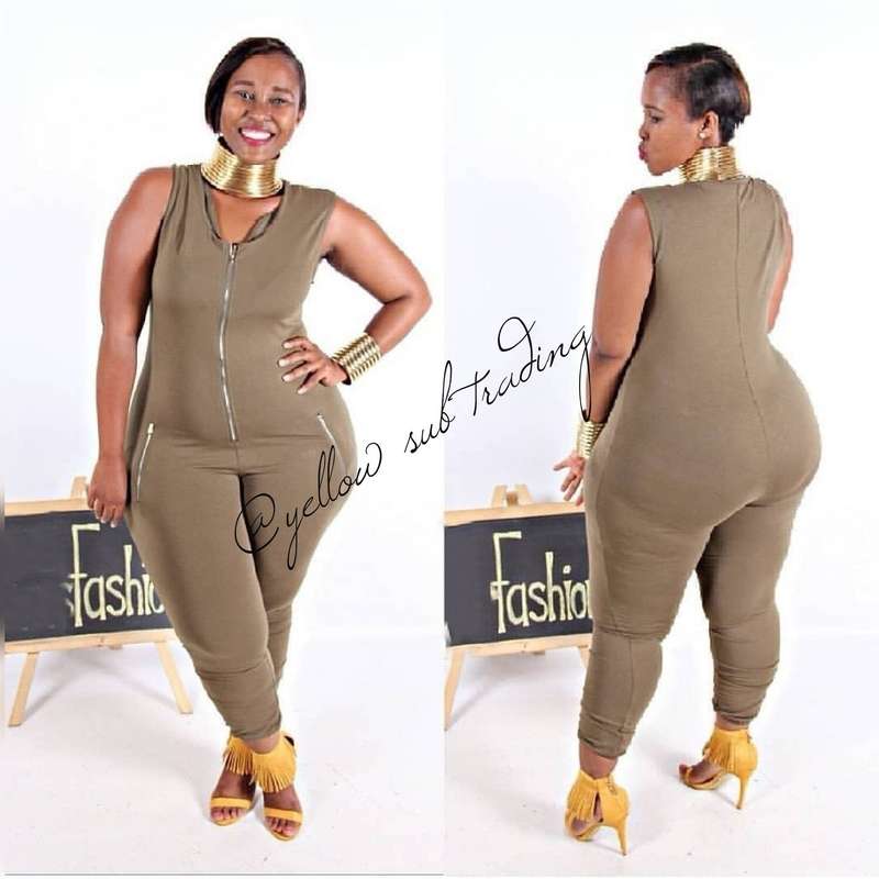 zipper jumpsuit - GREEN / L