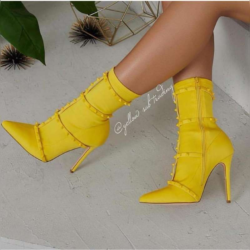 Studded Detail Sock Boots - YELLOW / 3