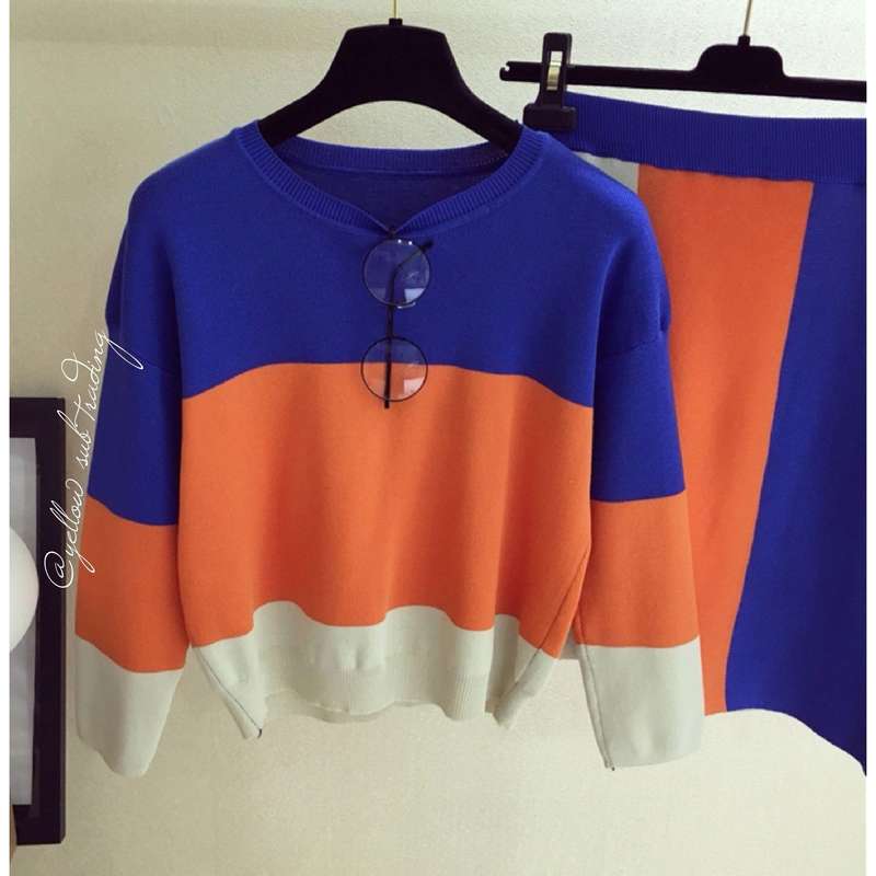 Colour Block Knit Sweater Set