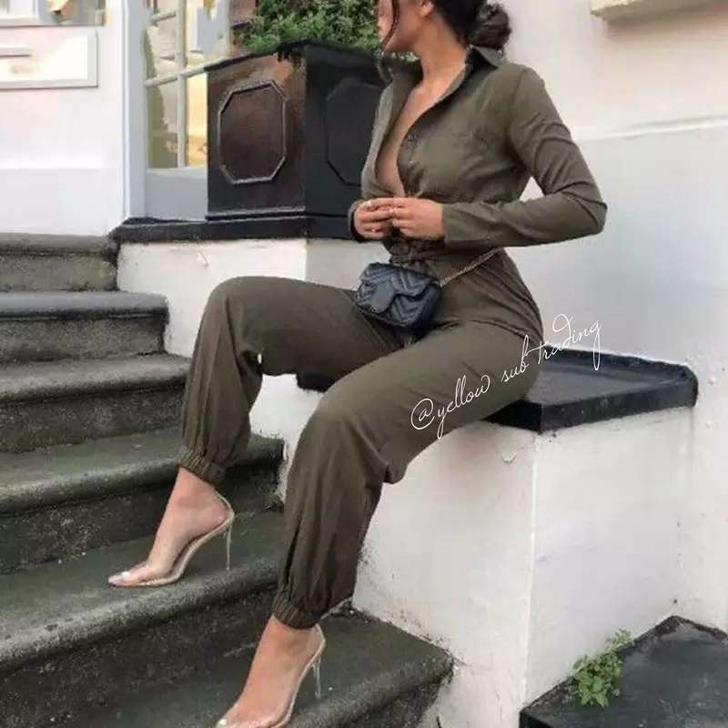 Turn-Down Collar Buttons Jumpsuits.