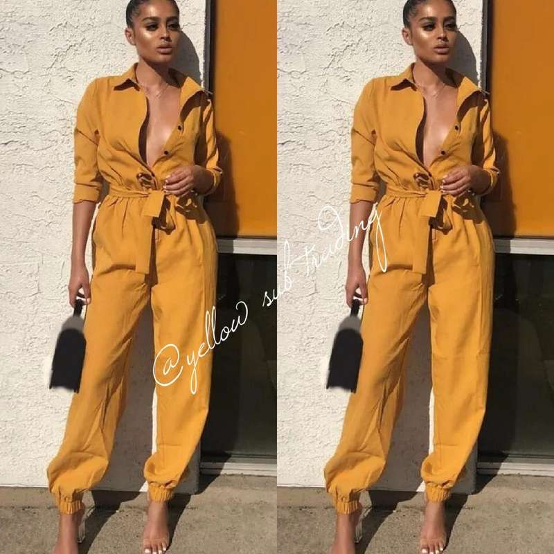 Turn-Down Collar Buttons Jumpsuits.