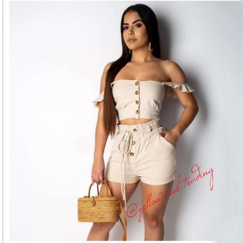Off Shoulder Crop Top & Shorts Set