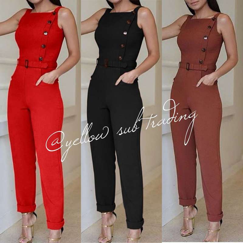Sleeveless Button Design Jumpsuit