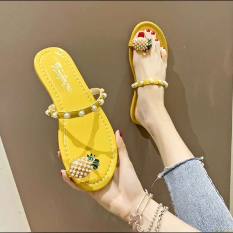 Pineapple Design Flat Slippers - PINK / 7