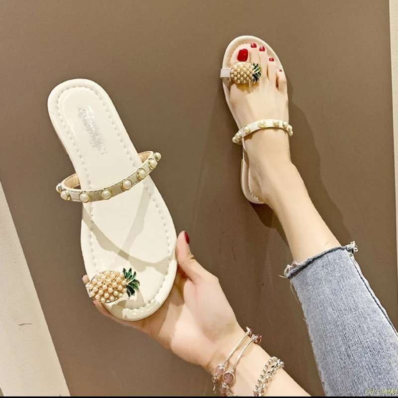 Pineapple Design Flat Slippers - PINK / 7