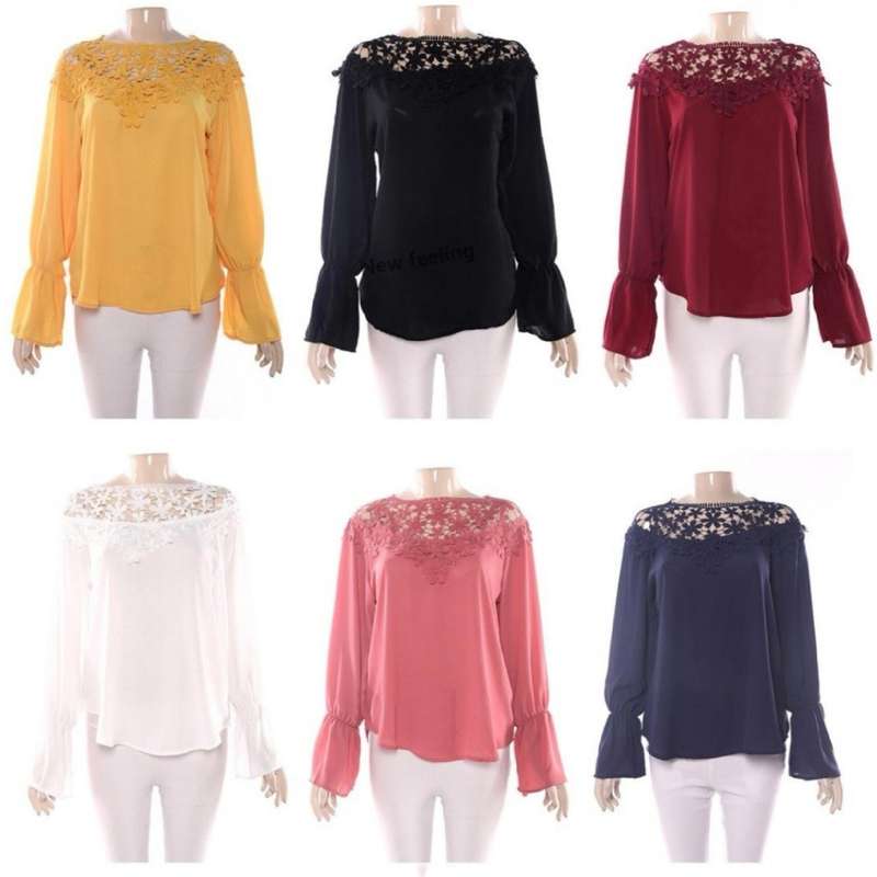 Long sleeve Crochet detailed Top - BLACK / XXL
