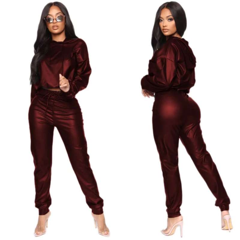 Hooded Faux Two Piece Sets - MAROON / 36