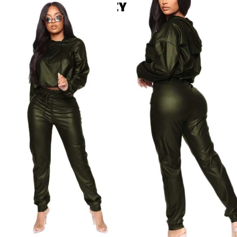 Hooded Faux Two Piece Sets - GREEN / 36
