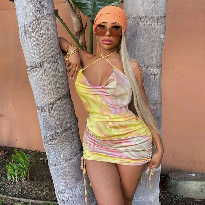 Satiny Drawstring Mini Dress 