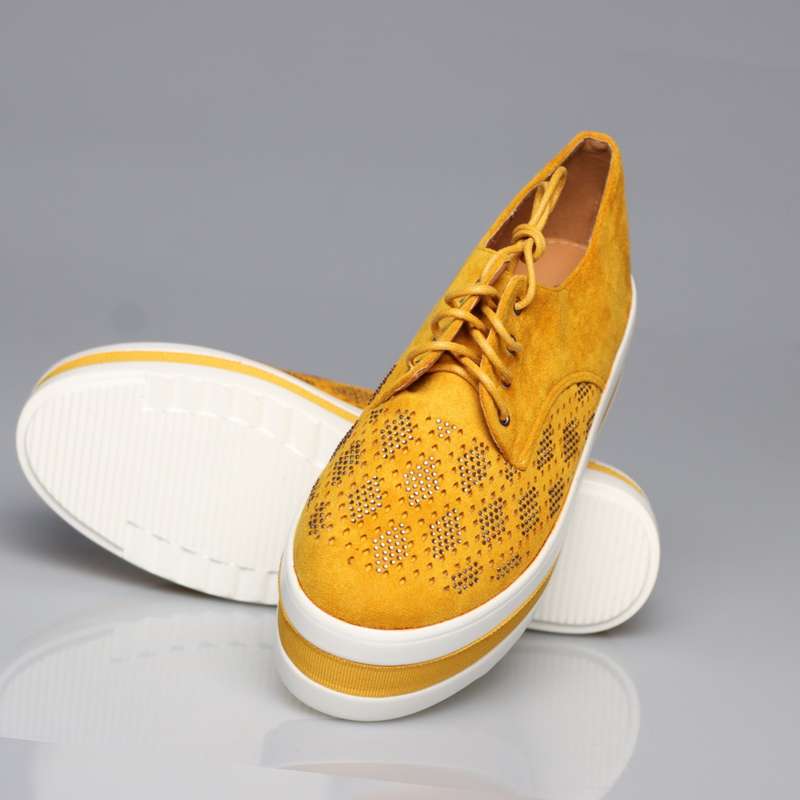 Hollow Platform Oxford Shoes - YELLOW / 7