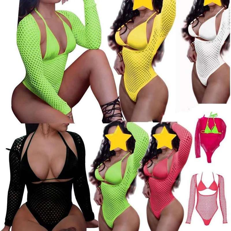 Fishnet Mesh Neon Swimsuit
