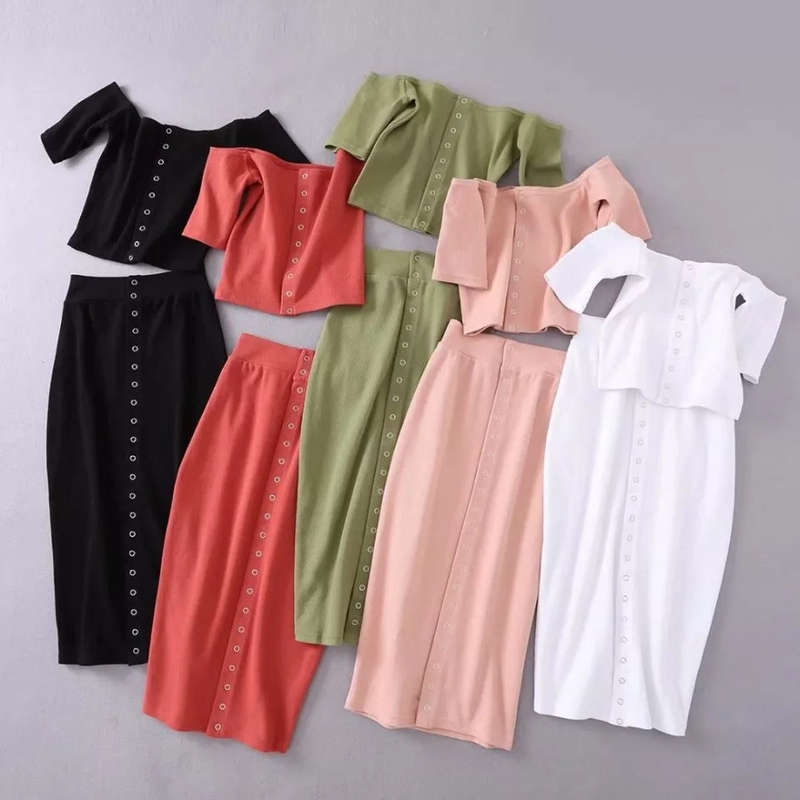 knitted front button 2 piece set