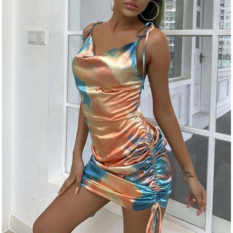 Satiny Drawstring Mini Dress 