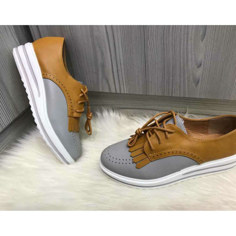 Platform Lace-Up  Shoes - GRAY / 5