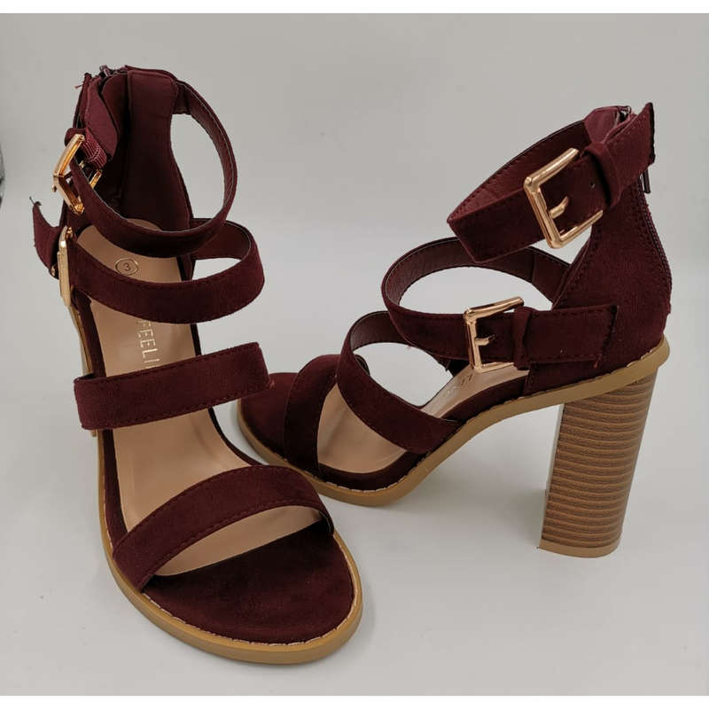 Open Toe Ankle Strap Shoes - MAROON / 3