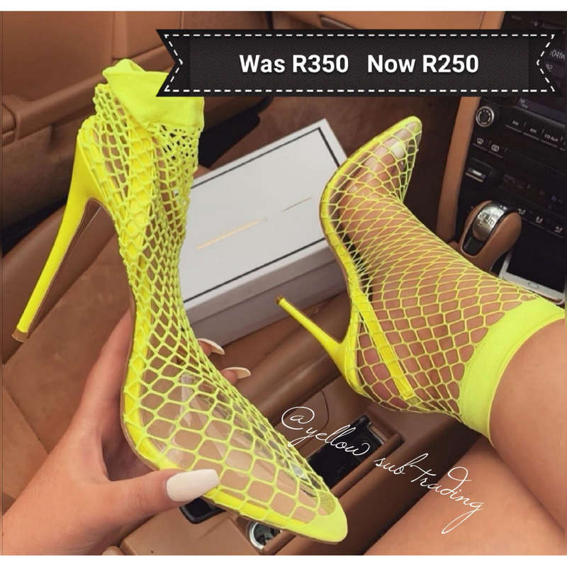 Fishnet heel shoes - YELLOW / 4