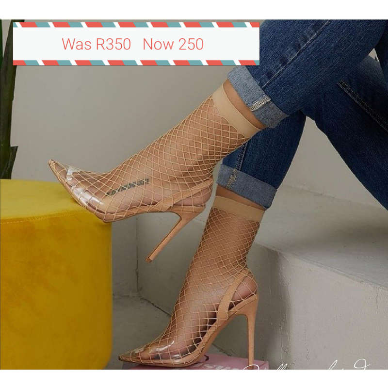 Fishnet heel shoes - YELLOW / 4
