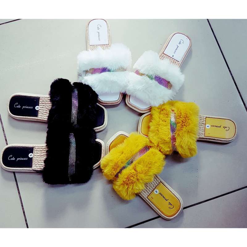Furry Slides Outside Sexy Shoes - MUSTARD / 4