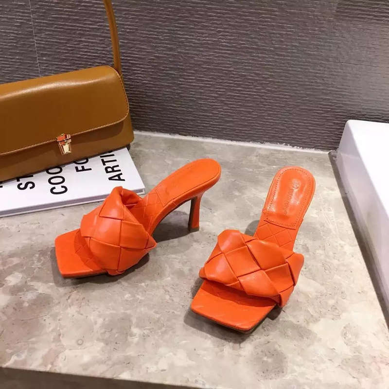 Weave Mules Heels Slippers - ORANGE / 6