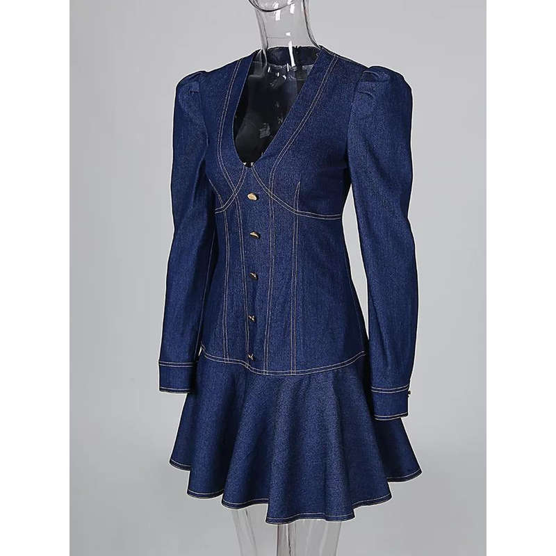 V-Neck Denim Dress