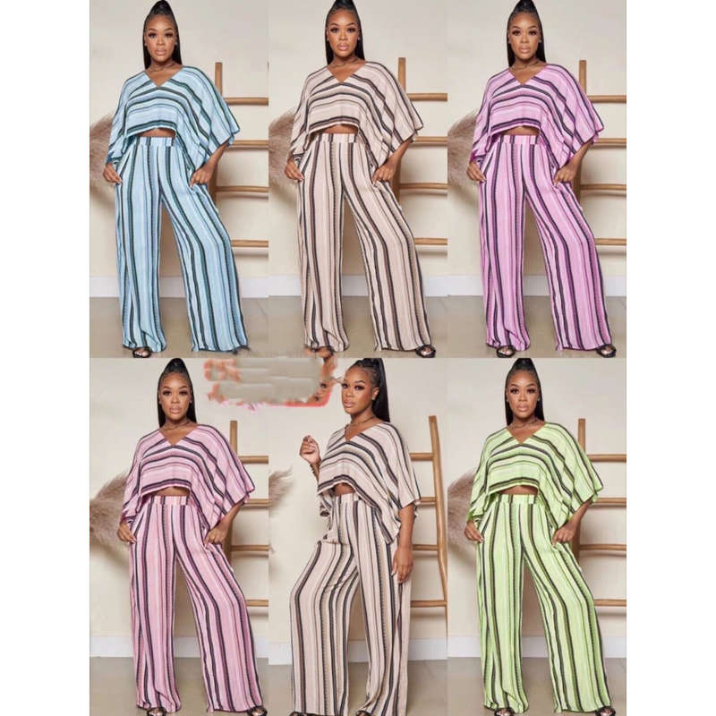 Striped High Waisted Pant and Crop Set
