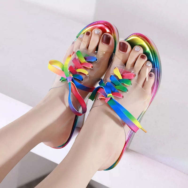 Lace Up Peep Toe Transparent Wedges