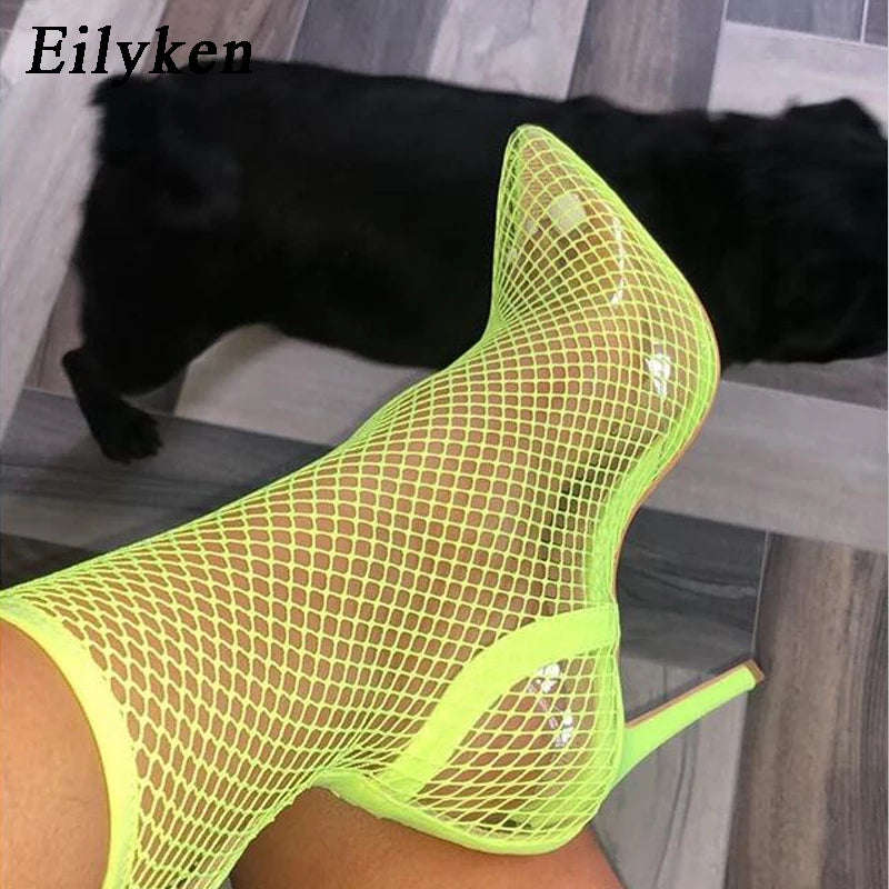 Fishnet heel shoes - YELLOW / 4