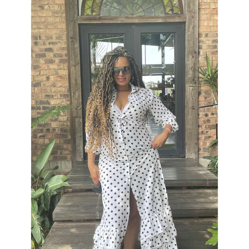 Long Sleeve Polka Dotted Shirt Dress