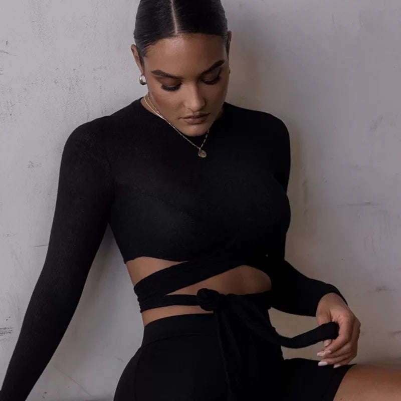 Long-Sleeved Round Neck Cutout Top
