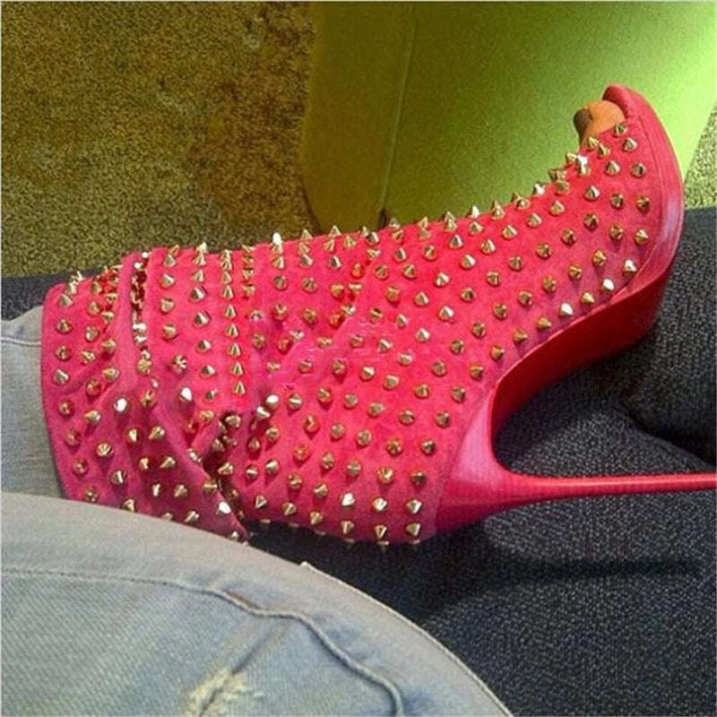 Open Toe Rivet Ankle Boots