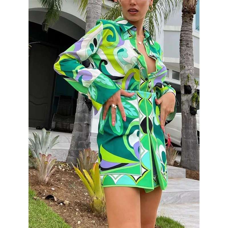 High Waisted Skirt Soft Button Shirt Suit