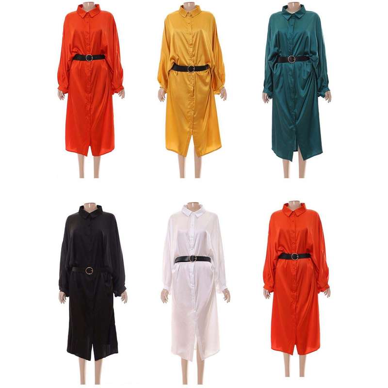 Long Sleeve Solid Color Shirt Dress