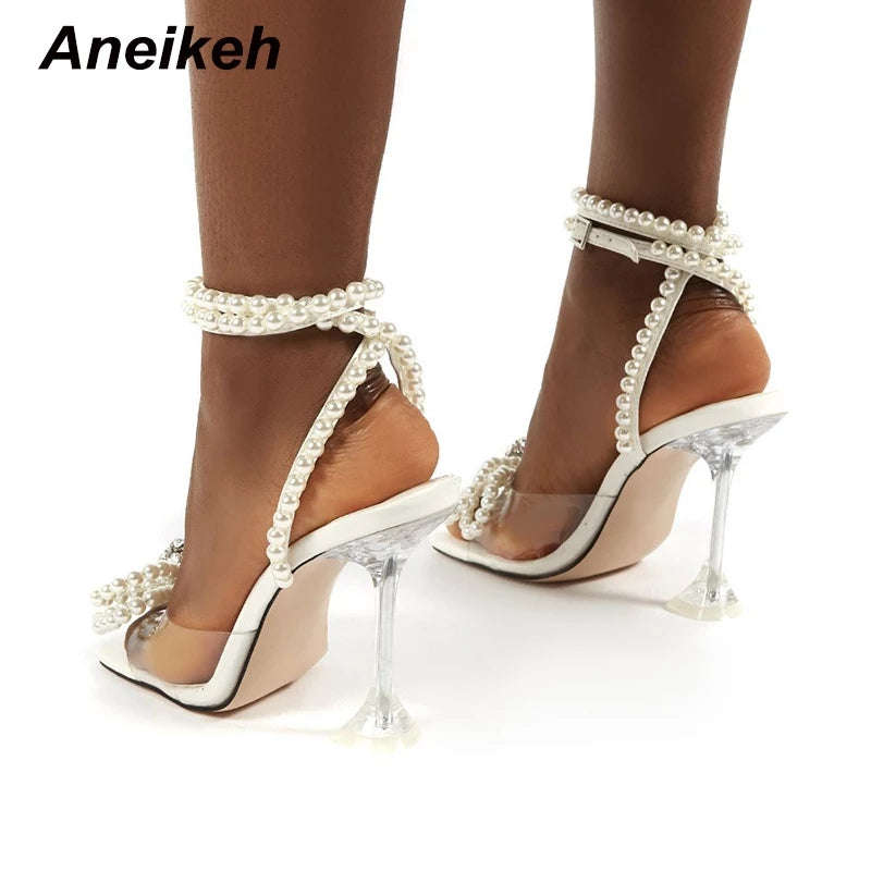White Pearl Rope Bow High Heel