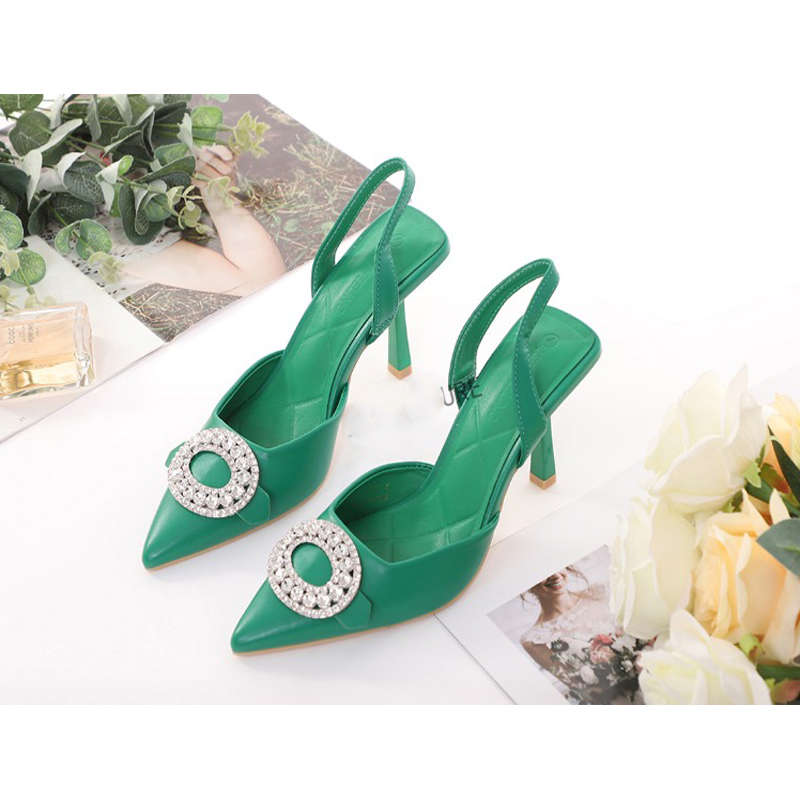 Rounded Rhinestone Short Heel Sandals
